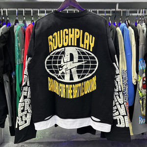 Camisetas de Manga Larga con Estampado de Letras RoughPlay, 100% Algodón Grueso de Alta Calidad, Sudaderas con Capucha de Diseño Vintage para Hombre - Product Image 3