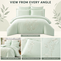 Ensemble de housse de couette 3 pièces en satin de coton 100% respirant et luxueux, broderie botanique, pour hôtel moderne, chambre à coucher