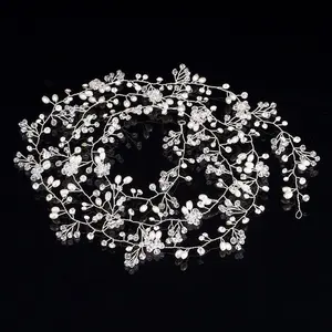 Bridal Hair Jewelry Crown Headpiece Pearl Crystal Leaf Bride Tiaras Wedding Vine Hair Accessories Headdress Headbands