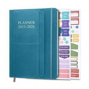 Agenda mensuel et journalier A5 personnalisé en usine, ligné, reliure cousue, couverture rigide en cuir, logo doré, carnet de gratitude - Product Image 1