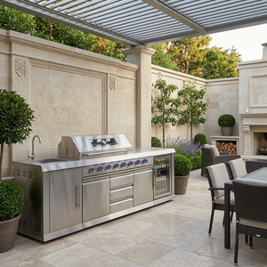 Großhandel Hyrley Rostfreie Modulare Edelstahl-Außenküche mit <span class=keywords><strong>MINI</strong></span> Glaskühlschrank Garten-BBQ-Insel - Product Image 1