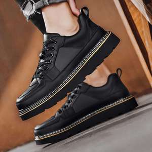 Bottes de travail pour hommes Nouveautés Automne 2025 Baskets à semelle épaisse Chaussures en cuir décontractées pour affaires Chaussures en cuir à semelle souple et à bout large - Product Image 3