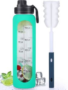 Bouteille d'eau en verre borosilicate de 1000 ml avec manchon en silicone, sans BPA, à large ouverture, étanche, compatible lave-vaisselle, sans danger pour les aliments, réutilisable, pour le sport - Product Image 5