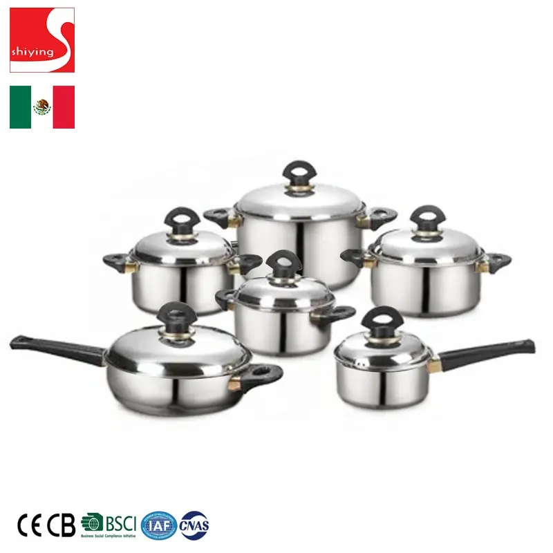 Sy-Keukengerei 12Pcs Goedkope Roestvrij Staal Kookgerei Kookpot Set Steelpan 18/10 304 201 Braadpan