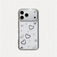 Coque arrière transparente antichoc en TPU brillant avec design diamant, motif étoiles, cœurs et nœuds, style INS, OEM d'usine pour 17 16 15 14