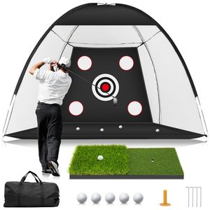 Redes de golf para práctica en el patio trasero con pelotas de golf reales y tapete Tri-Turf para práctica de golf en interiores y exteriores, para chipping y putting. - Product Image 1