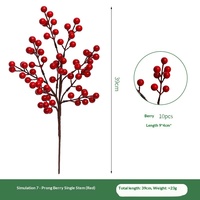 Nouvelles baies rouges artificielles en plastique pour décoration de Noël, 7 têtes sur fourche, en mousse, fruits rouges artificiels pour décoration manuelle