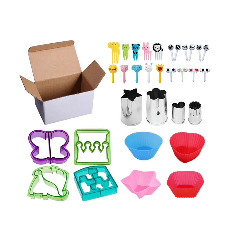 32 PCS Multifunktions-Backwerk zeuge Silikon Cupcake Food Pick Obsts ch neider Kunststoff Sandwich Cutter Set mit Box