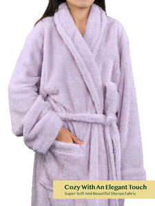 Factory Wholesale Women <strong>Fleece</strong> Sleep Robe Sherpa Fluffy Pajamas <strong>Super</strong> <strong>Soft</strong> and Warm Bathrobe Loungewear Light Purple <strong>Pyjama</strong> Robe - Product Image 5