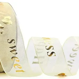 Nuovo Logo di dimensioni personalizzate avvolgimento floreale all'ingrosso nastri di organza stampati sventati dorati decorativi per confezione regalo di nastri