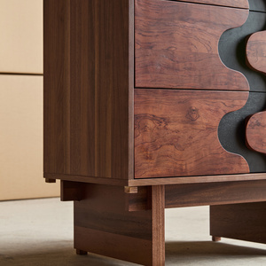 Red Oak Solid Wood Five Drawer <b>Chest</b> Retro Vintage <b>Storage</b> Cabinet For Living Room Bedroom - Product Image 4