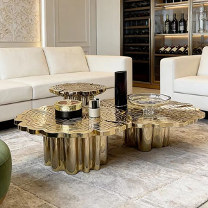 Mesa de Centro Moderna de Lujo en Oro, Mueble de Acero Inoxidable para Sala de Estar, Villa, Hotel, Decoración de Hogar de Alta Gama - Product Image 5