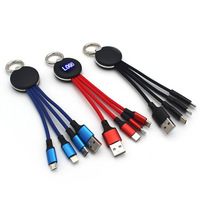 Llavero con logotipo luminoso personalizado Universal portátil Multi 3 en 1 USB tipo C Micro IOS Cable de cargador rápido para teléfonos celulares