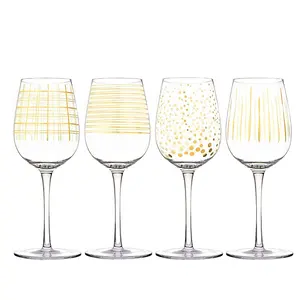 Hot Selling Weddings Valentine's Day Gift Novelty Large Gold Swirls Dots Red White Stemmed Goblet Wine Glass