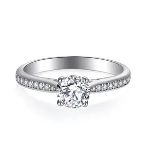 Dainty minimalist engagement wedding diamond ring for women 925 sterling silver solitaire rings