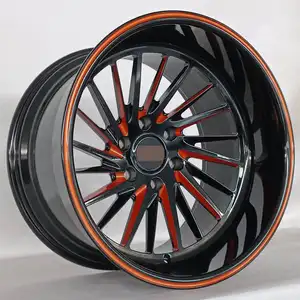 HRF Orange And Glossy Black 2pcs Deep Lip 5x112 Custom Forged Wheels For Widebody Car