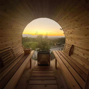 Precio de Mayorista Sauna Exterior Tipo Barril para 4 Personas, Sauna Tradicional de Cedro Rojo con Cubeta en Venta - Product Image 4