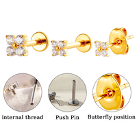 Hengsen ASTM F136 Titane Piercing Bijoux 16G Quatre Diamants Fleur Dos Plat Labret Stud CZ Cartilage Helix Tragus Boucles D'oreilles