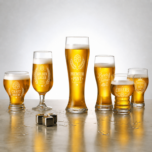 Customizable Glass Beer <b>Cups</b> <b>Set</b> With Personalized Text Or Logo Clear Pint Pilsner Goblet Craft Beer Glassware - Product Image 3