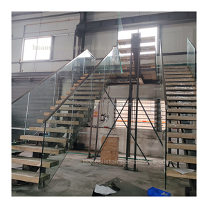 Tùy Chỉnh Thiết Kế Hiện Đại Gỗ Sồi Trắng Mở Tread Bước Cầu Thang Thép Ráp dây Với Kính Lan Can Và Vuông Lan Can - Product Image 3