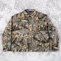 Blouson Bomber Unisexe Personnalisé en Toile, Style Workwear Vintage, Finition Enduite Effet Pierre, Imprimé Camouflage Arbre, Vêtement d'extérieur Automne