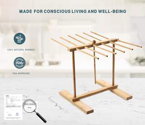 Stendino per <span class=keywords><strong>Pasta</strong></span> di bambù personalizzato con bacchetta di trasferimento e 12 barrette, facile da trasferire per l'essiccazione della <span class=keywords><strong>Pasta</strong></span>, la cottura e la preparazione dei pasti - Product Image 4