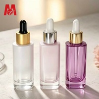Flacon compte-gouttes carré en verre personnalisé de 30 ml (1 oz) rose, violet, blanc pour sérum et huile essentielle – Emballage OEM à faible MOQ