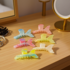 Pinza de Pelo con Diseño de Espina de Pescado de 10 cm, Transparente y Colorida, Accesorio para el Cabello - Product Image 2