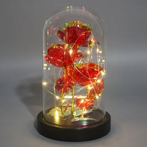 TC all'ingrosso nuovo Design 24K fiori foglia d'oro bellezza <span class=keywords><strong>e</strong></span> la bestia Rose artificiali Rose con luci a Led In vetro cupola regali - Product Image 2