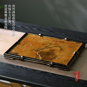Lacquered Bamboo Rock Tea Tray Antique Chinese Tea Set Durable Home Decoration Tray - Product Image 4