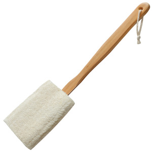 Brosse de bain tendance en pulpe de loofah avec long manche en bois, nettoyant corporel naturel pour le dos, accessoire de salle de bain remplaçable - Product Image 2