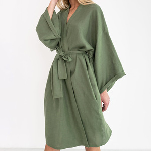 High Quality Linen Cotton <strong>Kimono</strong> Women's Spa Sleepwear <strong>Robes</strong> with Belt Breathable Woven 100% Linen Cotton <strong>Robes</strong> for Women - Product Image 3
