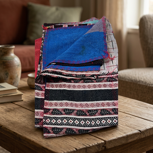 MAYURI CREATIONS Handmade Vintage Kantha <b>Bed</b> <b>Cover</b> Reversible Cotton Quilt Embroidered Bohemian Bedding Throw Washable Design - Product Image 3