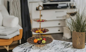 Elegante Soporte de Servir de Latón de 3 Niveles, Bandeja Decorativa para Frutas, Pasteles y Postres con Diseño Floral Hecho a Mano para el Hogar, Cocina y Bodas - Product Image 4