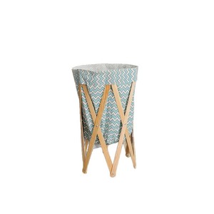 Collapsible Laundry <b>Basket</b> Canvas <b>Foldable</b> Standing Type Polygon Shape Clothing Organizer Dark Blue Ocean Blue Wave Pattern - Product Image 5