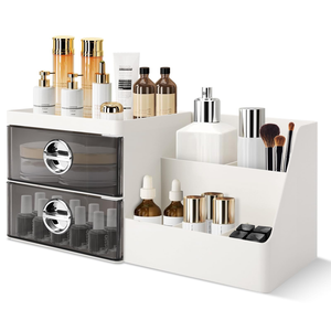 Luxury Double Multifunction Desktop Office Organizer Storage <b>Box</b> Cosmetics <b>Makeup</b> Brushes Powder Puff Face Cream School Home - Product Image 1