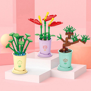 <strong>Lele</strong> Brothers 8814 40-Piece ABS Plastic Building <strong>Blocks</strong> Flower Small-Particle Assembly Educational Potted Plant Bouquet Ornament - Product Image 3