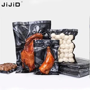 JiJiD Sacs d'emballage personnalisés en relief de qualité alimentaire Sacs d'emballage sous vide pour aliments congelés Sacs de scellage sous vide noirs à impression personnalisée