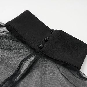 Blusa y Tops de moda personalizada para mujer otoño 2024 Flare manga corta <span class=keywords><strong>cuello</strong></span> <span class=keywords><strong>tortuga</strong></span> gasa malla empalme camisas transparentes para dama - Product Image 4