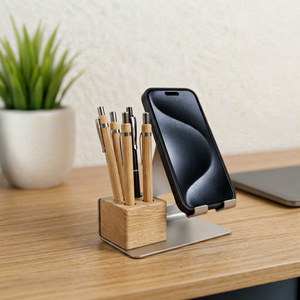 Custom Logo Print Metal <b>Desktop</b> <b>Phone</b> Stand Adjustable Mobile <b>Holder</b> Matte Black for Office Home Made in Delhi - Product Image 1