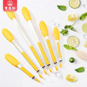 Fengyingrun <b>Silicone</b> Food Clips Stainless Steel Reusable BBQ Kitchen <b>Tool</b> Yellow - Product Image 1
