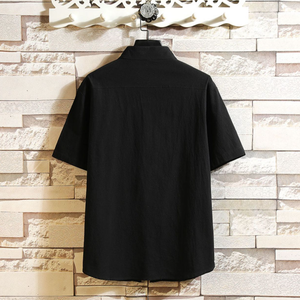 10% di Sconto Camicia Estiva in Cotone e Lino Stile Cinese Monsoon, Taglie <span class=keywords><strong>M</strong></span>-5XL, Casual, Ampia, con Colletto alla Coreana, Maniche Corte, Stampa Retrò e Chiusura a Bottone - Product Image 6