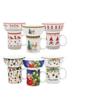 Juego de Tazas y Tazones de Porcelana con Decoración Navideña - Product Image 1