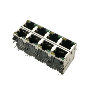 Connecteur Jack <span class=keywords><strong>RJ45</strong></span> femelle blindé PCB 8 ports avec lumière LED jaune/verte, connecteur modulaire 2x4 ports 8*8P 64Pin <span class=keywords><strong>RJ45</strong></span> - Product Image 1