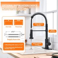 Robinet de cuisine en acier inoxydable noir mat avec douchette extractible, monocommande, design moderne, arc haut, montage sur comptoir, 3 trous, pulvérisation pivotante à 360°