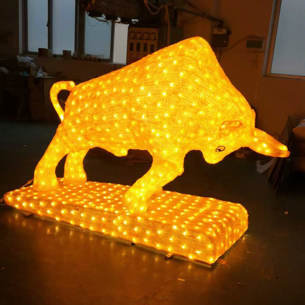 Outdoor Waterproof IP65 220V Led Garden Bull Motif Landscape Decoration Lights Warm White Acrylic Material Oversized Christmas