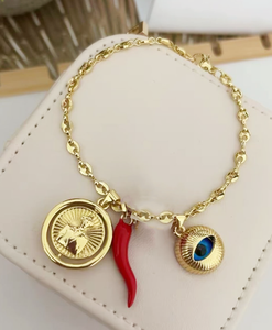 Collares Religiosos Católicos con Ojo Azul, Collares con Dije de San José Bañados en Oro, Collares con Cadena de Bolas y Esmalte de Chile - Product Image 5