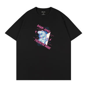 Camiseta Negra con Diseño de Dinosaurio Estampado, Unisex, Manga Regular, 100% Algodón, Jersey Transpirable Q97 - Product Image 3