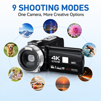 Caméscope 48MP 4K avec zoom 18X, écran tactile rotatif de 3,0 pouces, WiFi, vision nocturne, MicroSD, 9 modes, éclairage LED, caméra DV