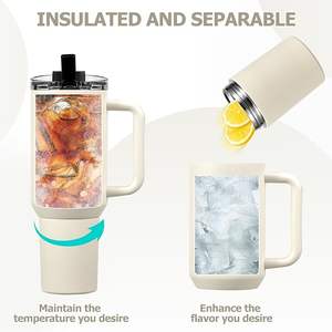 Mug de voyage isotherme 30oz pour <span class=keywords><strong>café</strong></span> glacé avec couvercle breveté, bouteille d'eau réutilisable en acier inoxydable avec poignée et paille - Product Image 3